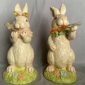 SPRING BUNNY COUPLE TABLETOP EASTER DECOR APPROX 7”H.
